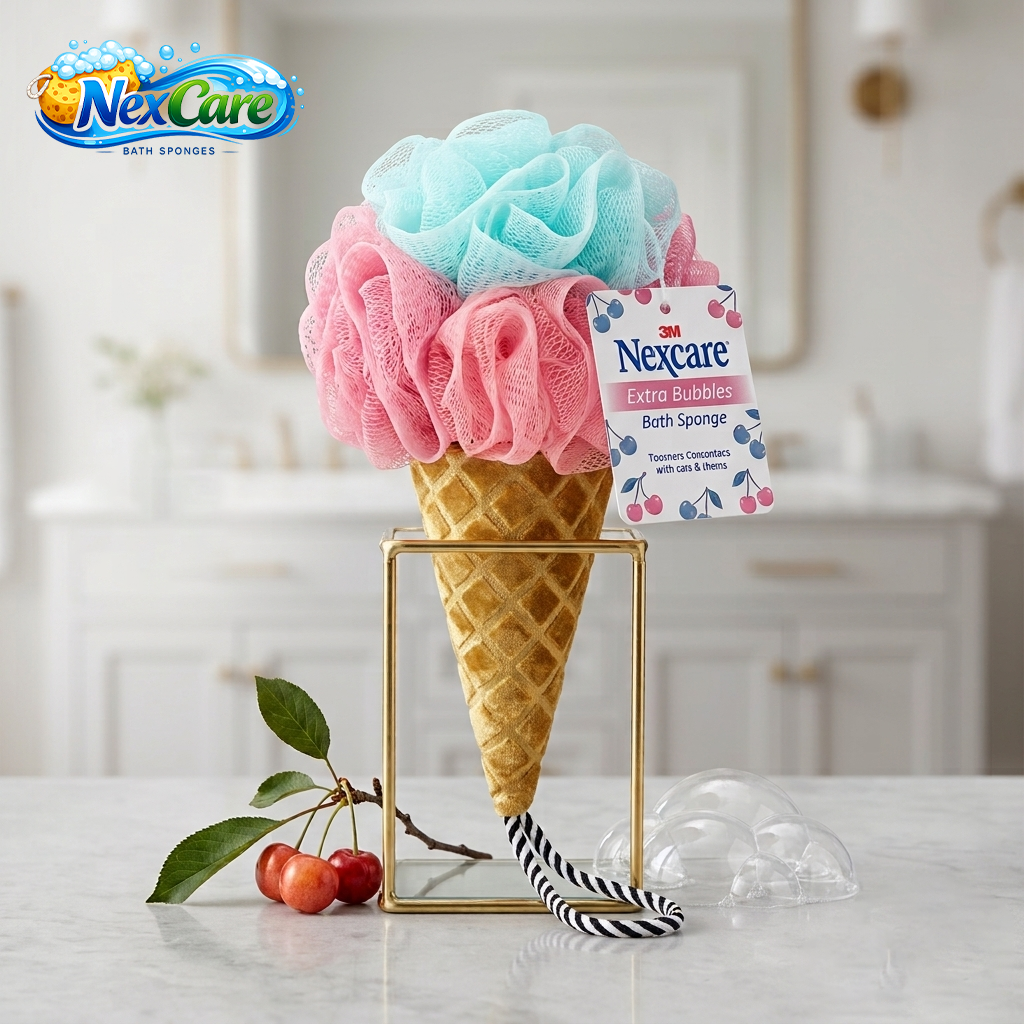 Ice Cream Cone Bath Sponge — Pink & Mint