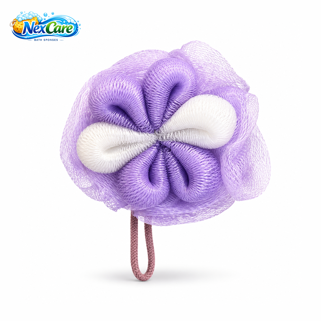 Flower Mesh Bath Pouf — Purple & White